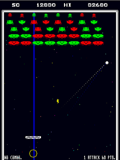 INVADER BLOCK 2のゲーム画面「２面からは赤いインヴェーダーが出現！！」