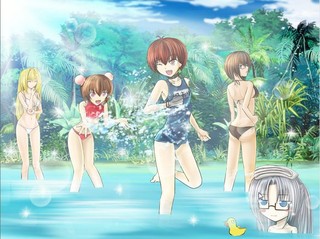 MYTHOS第一部　前篇のゲーム画面「イベントCG：ムー大陸での水浴び。」