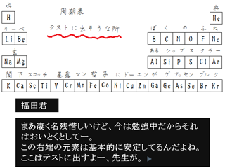 君に捧げる化学のソラゴト　～周期表 元素配列 確認編～のゲーム画面「周期表の元素を第四周期まで覚えましょう」