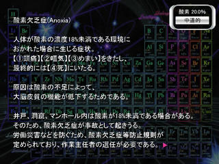 二酸化テルルのゲーム画面「酸素欠乏には注意しましょう。」