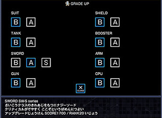 INFINITELY SCOUTのゲーム画面「ソードやガンなど、各装備をグレードアップ」