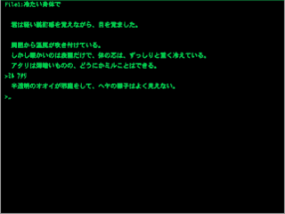 虚空の揺籃のゲーム画面「ひたすら文章によって進行する」