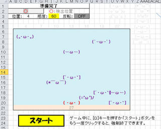 敵よけゲームのゲーム画面「左右に移動して敵を避けろ！」