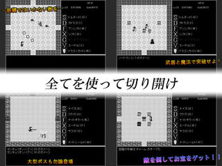 ALBIONのゲーム画面「そうさは４タイプ。　そうびと　おのれのぎじゅつをくしして　たたかいぬきましょう。」