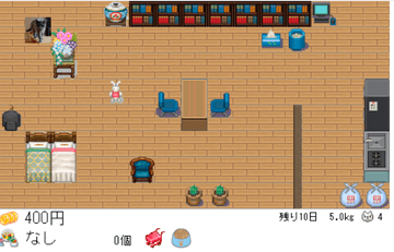 プレイ画面です。ドット絵の部屋上をたおちゃんがお散歩してます。