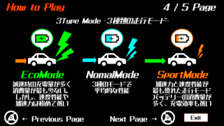 ElectricVehicleRacerのゲーム画面「状況に応じて性能の異なる3種類のモードに切り替える事ができます」