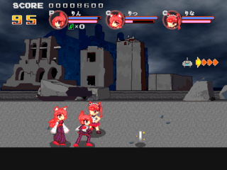 ケムリクサ ifのゲーム画面「戦闘画面２：最新版はベルトスクロール、シロの案内で先へ！」