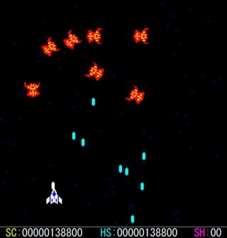 One-Key Shootingのゲーム画面「ゲームが進むにつれて敵の攻撃はより苛烈に」