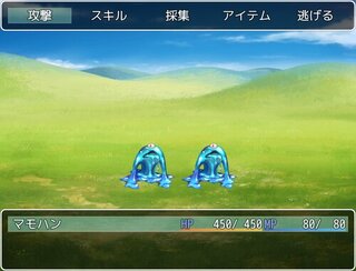 MAMONO HUNTERのゲーム画面「戦闘中に「採集」で素材を集めることができます」