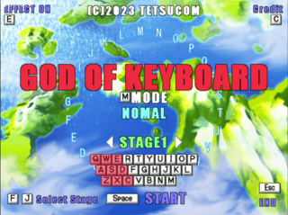 GOD OF KEYBOARD（ゴッドオブキーボード）のゲーム画面「タイトル画面。ステージ毎に入力範囲が異なる。」