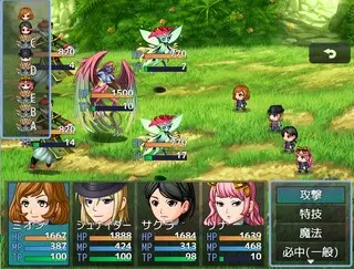 だんじょんRPG_天魔の塔のゲーム画面「サイドビューでのターン制戦闘」