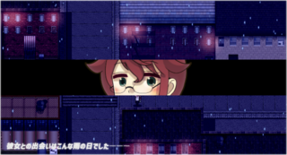 MOON DROP-天吹さんと青い月夜のカクテル-のゲーム画面「雨の日にあなたは現実世界である女性に傘を貸しました。」