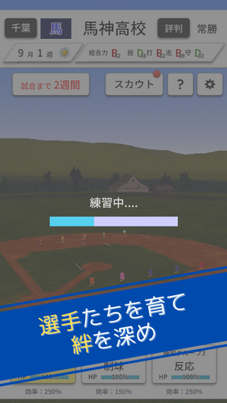 監督たちの甲子園 世紀の逆転劇のゲーム画面「高校生の選手たちを3年間という限られた期間内で育てていきます。もしかしたら、コーチやOB選手としてチームに貢献してくれるかも？」