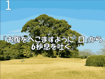 お腹をへこますように「口」から6秒息を吐く
