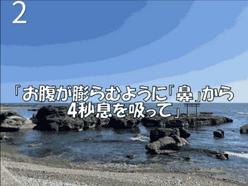 お腹が膨らむように「鼻」から4秒息を吸って・・・