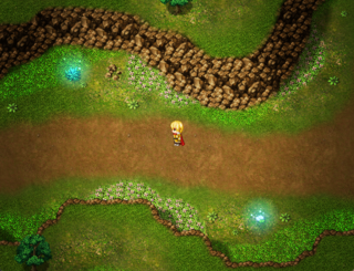 ソルシエール年代記～アマデウスの物語編～のゲーム画面「パクスを先頭にすると採取ポイントがわかります」