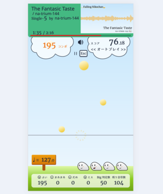 Falling Nikochanのゲーム画面「スマートフォンのような縦長表示でもプレイできます」