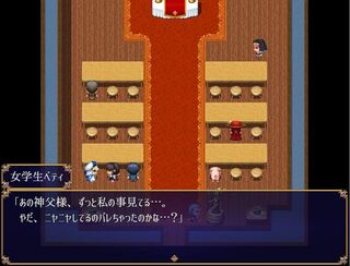 GoriPushAttack!~救済のゴリオシスター・アイカ様~のゲーム画面「お祈りに来ている人達です」