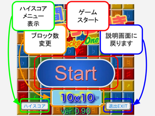 1分間ブロック叩き Hit the Blocks One minuteのゲーム画面「メニュー説明」