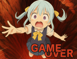 おじぞうのふくしゅうのゲーム画面「落ちました～完～」