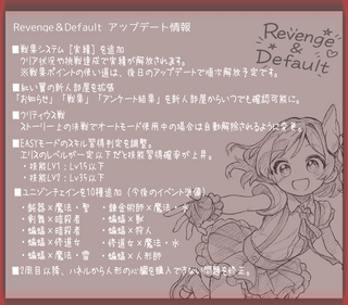 Revenge＆Defaultのゲーム画面「最近のアプデ情報です。(8/17)」