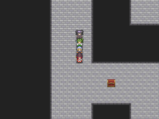 魔女学級のドタバタ探検記のゲーム画面「塔の中はランダム生成の迷路構造になっている。モンスターや宝箱が落ちている。」