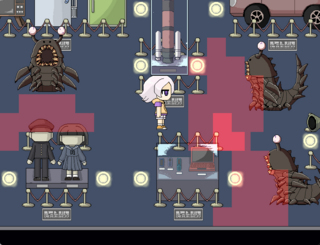 メメントミュージアムのゲーム画面「館内には化物が徘徊している。うまく掻い潜ろう。」