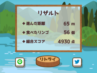 ジャンピングラクーンのゲーム画面「結果画面」