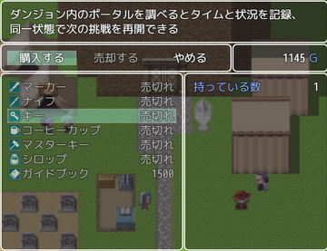 ダンジョン内の稼ぎで補助アイテムを購入できます(無くても理論上はクリアできます)