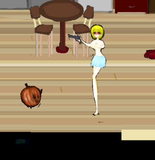 アンハッピーハロウィンのゲーム画面「武器で撃退」