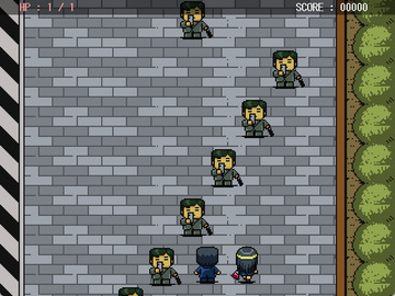 中央通りを移動するときだけ縦スクロール面に。ジャマな歩きスマホをよけて進みましょう。