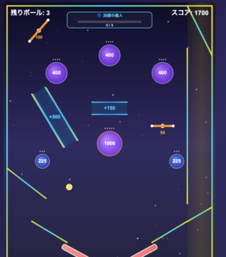 ピンボールのゲーム画面「」