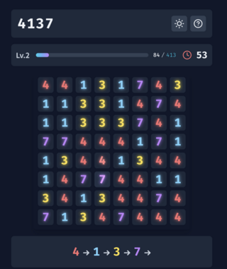 4137 -新感覚の数字パズルのゲーム画面「基本画面。数字を繋げていく」