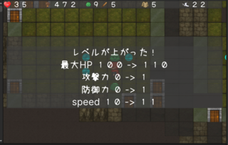 ＡＩ素材で盛りまくった２Ｄローグライクのゲーム画面「レベルが上がった。」