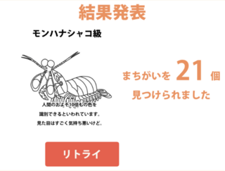 色彩まちがいさがしのゲーム画面「結果画面」