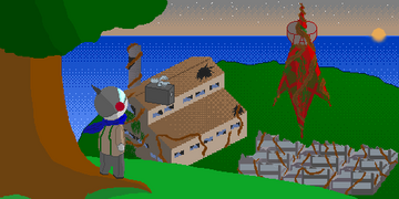 ゲームキャラクターと世界観のキービジュアル。