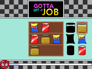 Gotta Get a Jobのゲーム画面「棚を整理するミニゲーム」