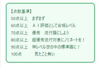 新しい言葉を作ろうのゲーム画面「得点基準」