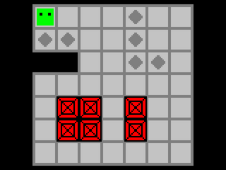 Bipushのゲーム画面「赤いブロックは2個ずつしか押せません。」