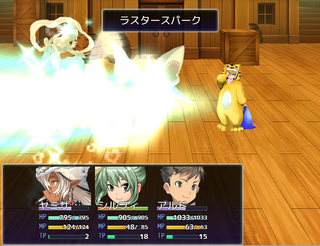 夢幻の塔と終わる世界のゲーム画面「ゲージが溜まったキャラから行動！タイムプログレスバトルで武器や魔法さらにはキャラ固有のスキルを駆使して敵と戦おう！」