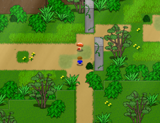 FamilyMemory 試作版（β版）のゲーム画面「フィールドマップはワールドマップを介さず、すべてのエリアが地続きで構成されています。」