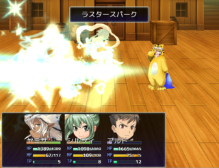 夢幻の塔と終わる世界のゲーム画面「ゲージが溜まったキャラから行動！タイムプログレスバトルで武器や魔法さらにはキャラ固有のスキルを駆使して敵と戦おう！」