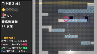 落ちさえしなけりゃクリアはできる+(旧版ステージ全部入り体験版)のゲーム画面「うわァァァァ氷の床だァァァ！！！」