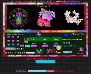 柴犬と花のスロットのゲーム画面「ゲームオーバー画面」