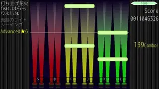 CoLane(Test ver.)のゲーム画面「偏って降ってくるノーツ」