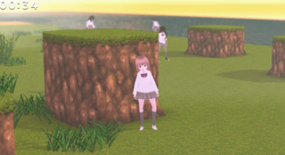 孤島でおにごっこのゲーム画面「走りすぎてもう限界…逃げ切れるのかな…？」