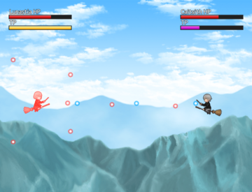 先輩との空中決闘！魔法を撃ちまくれ！