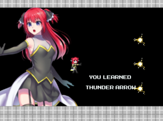 Rock'n ROSE1stのゲーム画面「ボスを倒したらロゼッタは魔法、セシリアは必殺技を覚える」