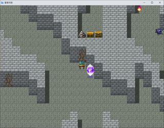 魔塔伝説のゲーム画面「メインとなる塔内部。ランダムで階段や宝箱の位置が変化」