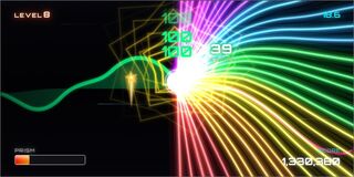 ピッチフラットのゲーム画面「プリズム発動 - 全方位レーザー」